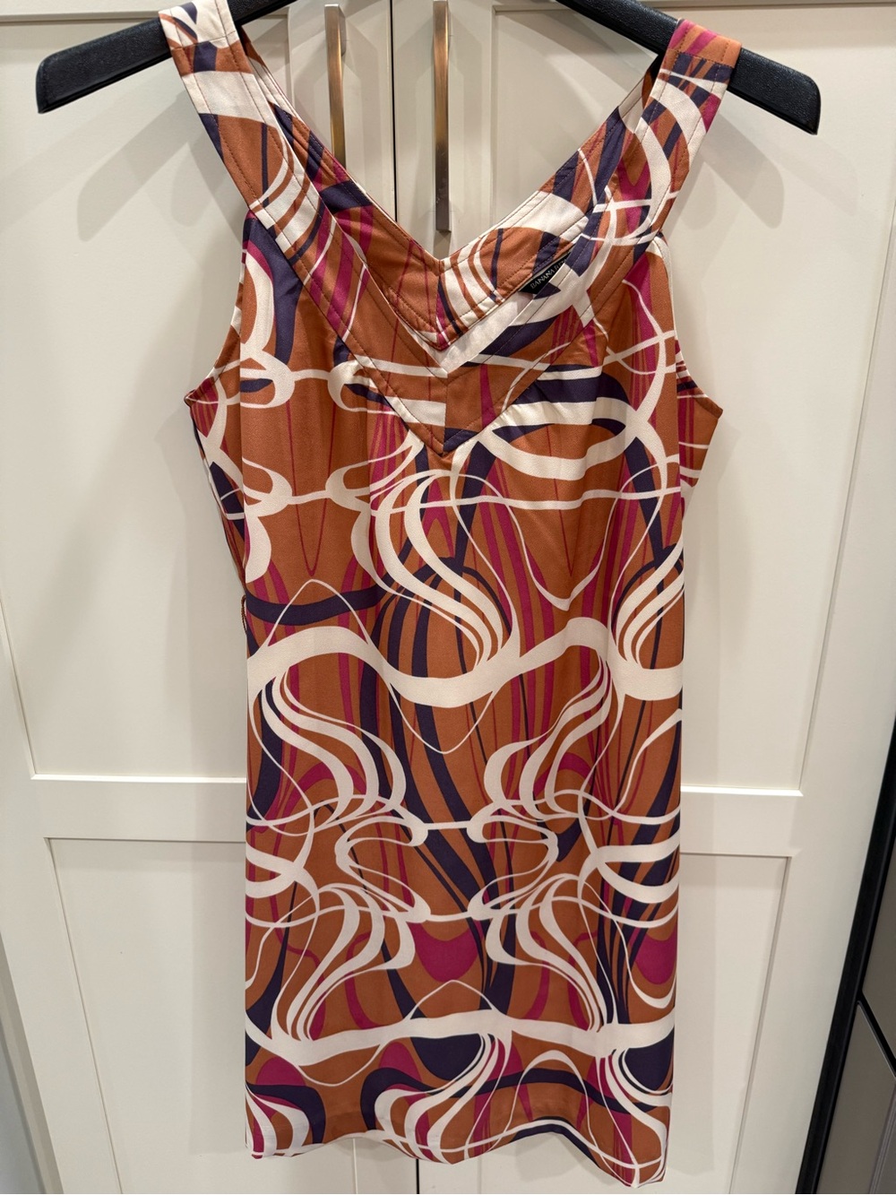 Banana Republic 4 Petite Abstract Print Belted Dress Brown Pink